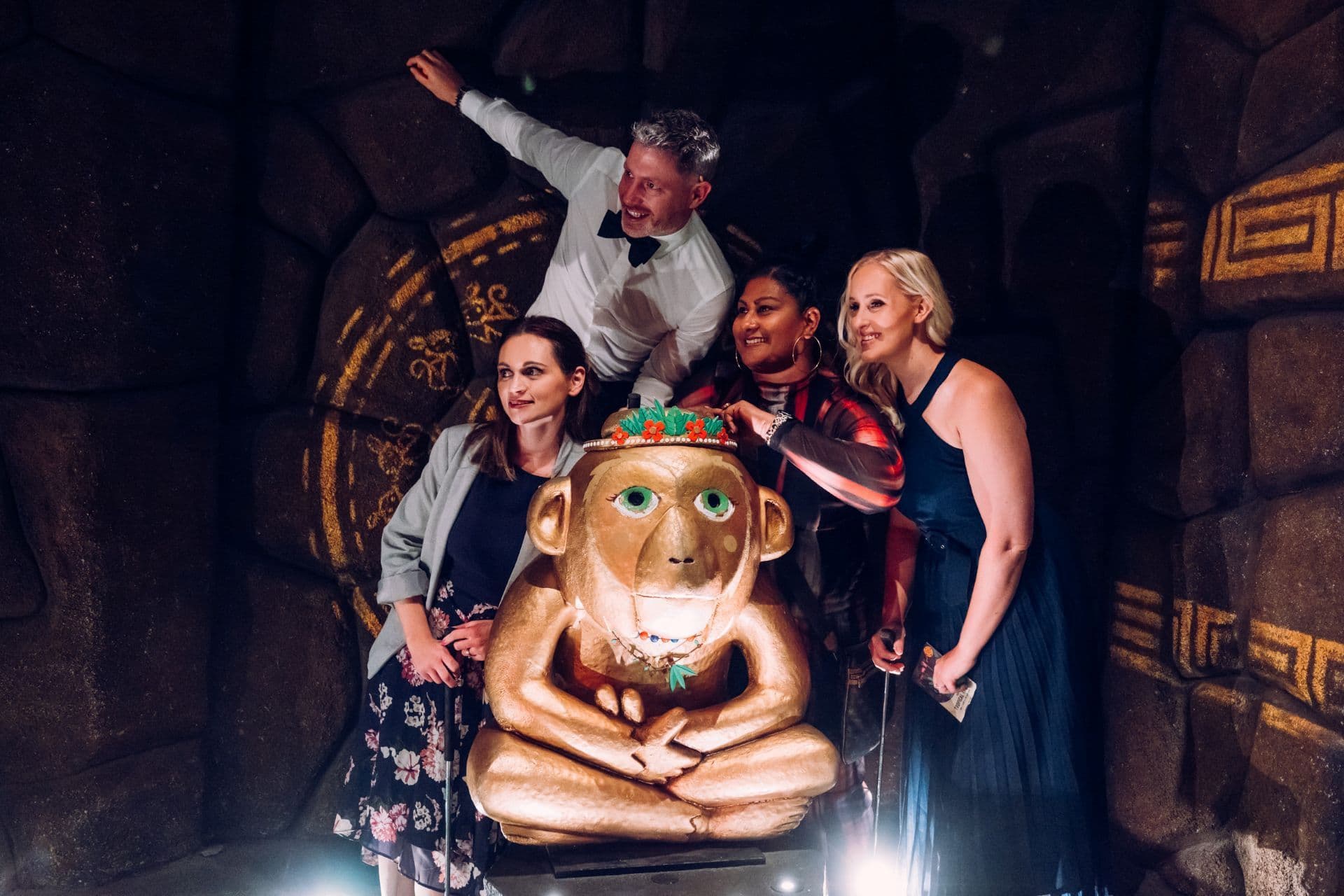 Adult party with the monkey shrine at Treetop Golf