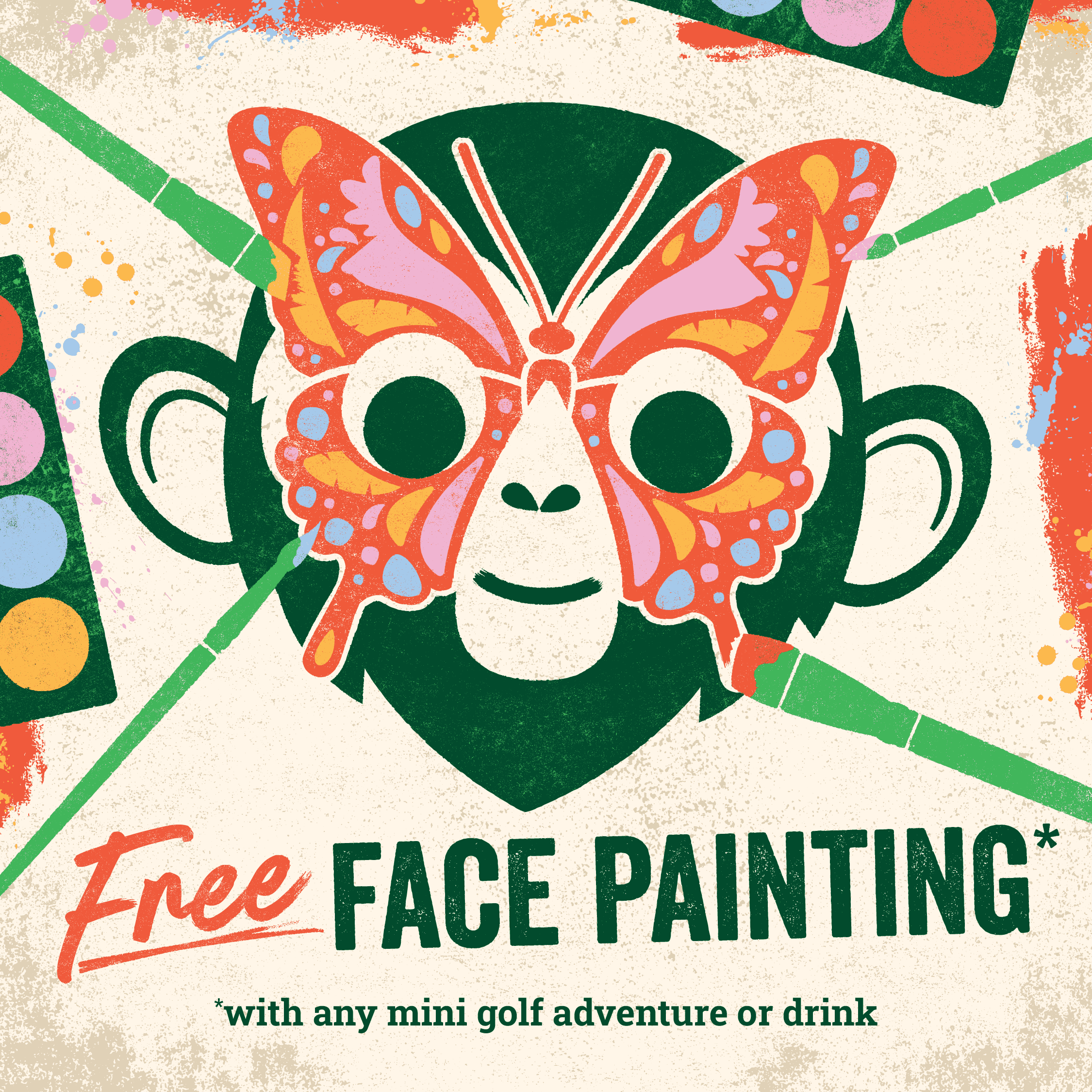 Art work promoting free face painting at Treetop.